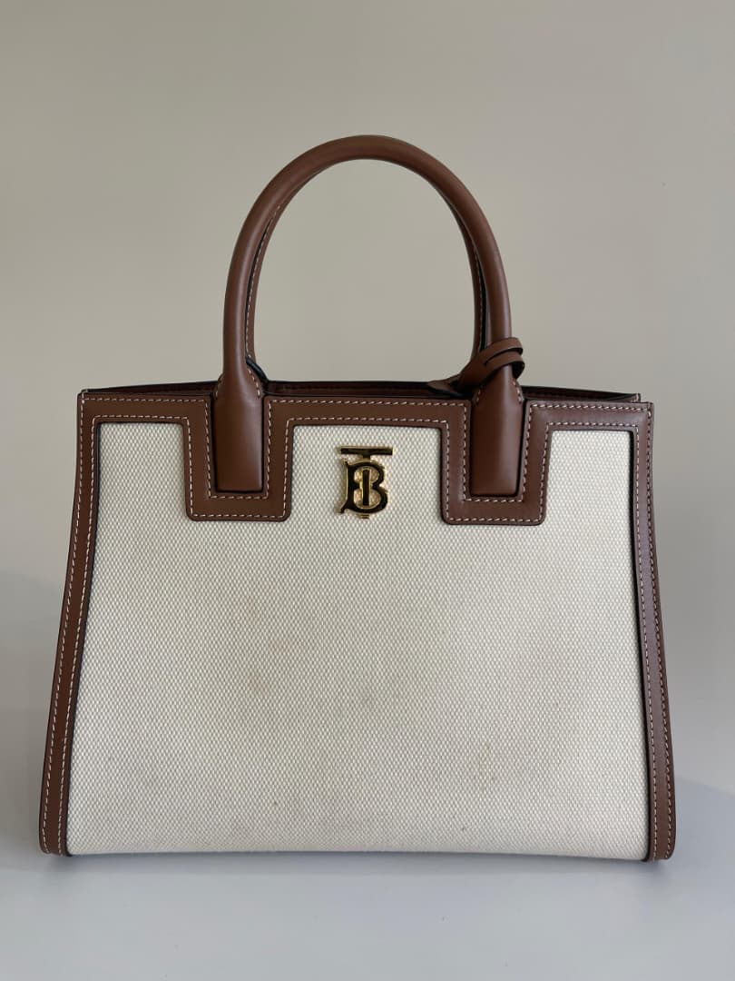 Burberry Frances tote before and after deep cleaning — before